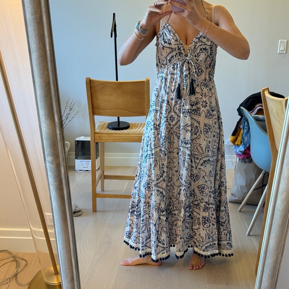 Tularosa Navy and Cream Patterned Maxi Dress